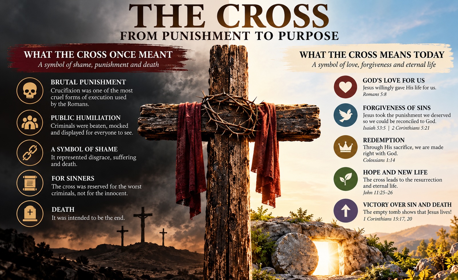 The meaning of the cross today - from punishment to purpose. Why did Jesus die on the cross and the importance of the cross in Christianity.