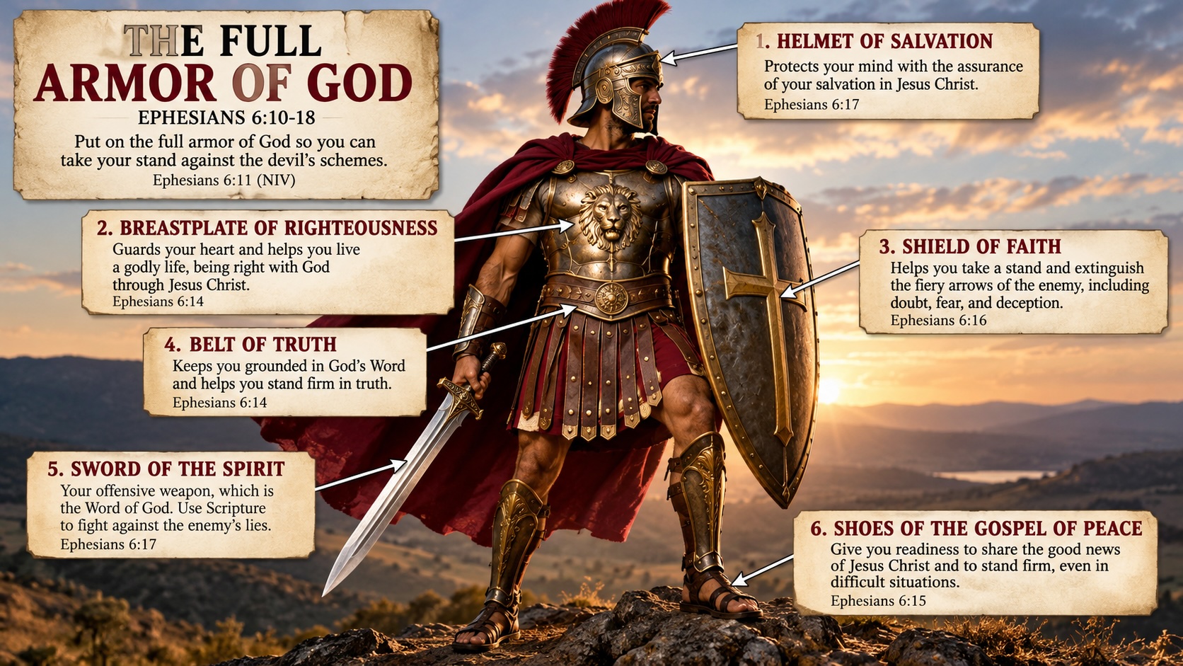 Put on the full armor of God. This is spiritual armor to protect us against spiritual warfare.