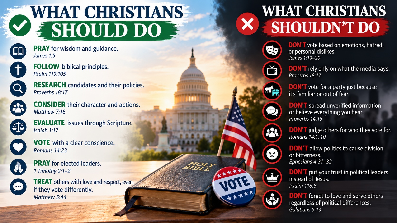 Voting as a Christian and Christian voting principles. What Christians should and shouldn't do.
